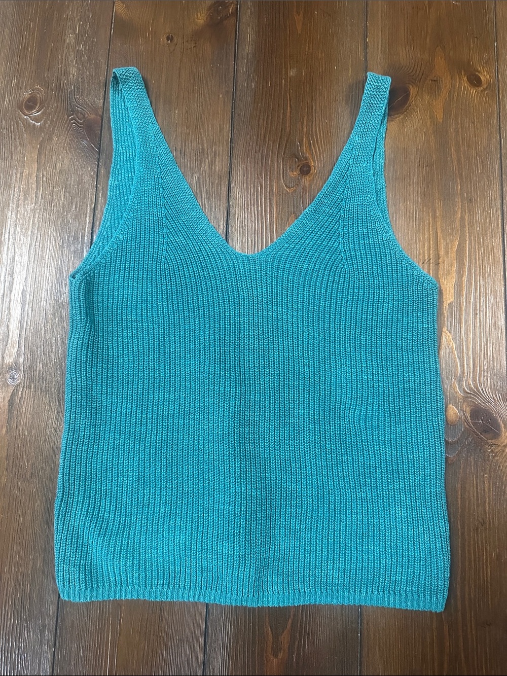 Faherty Knit V-Neck Tank Top in Teal Green